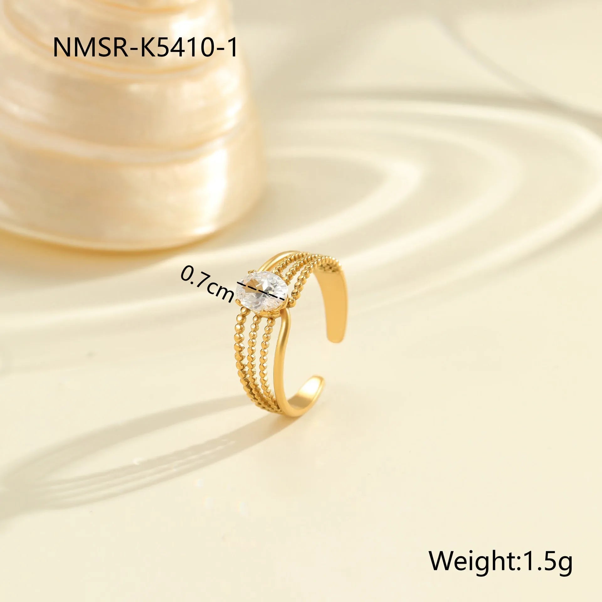 Gold electroplated stainless steel ring with heart shape design and open mouth fitting