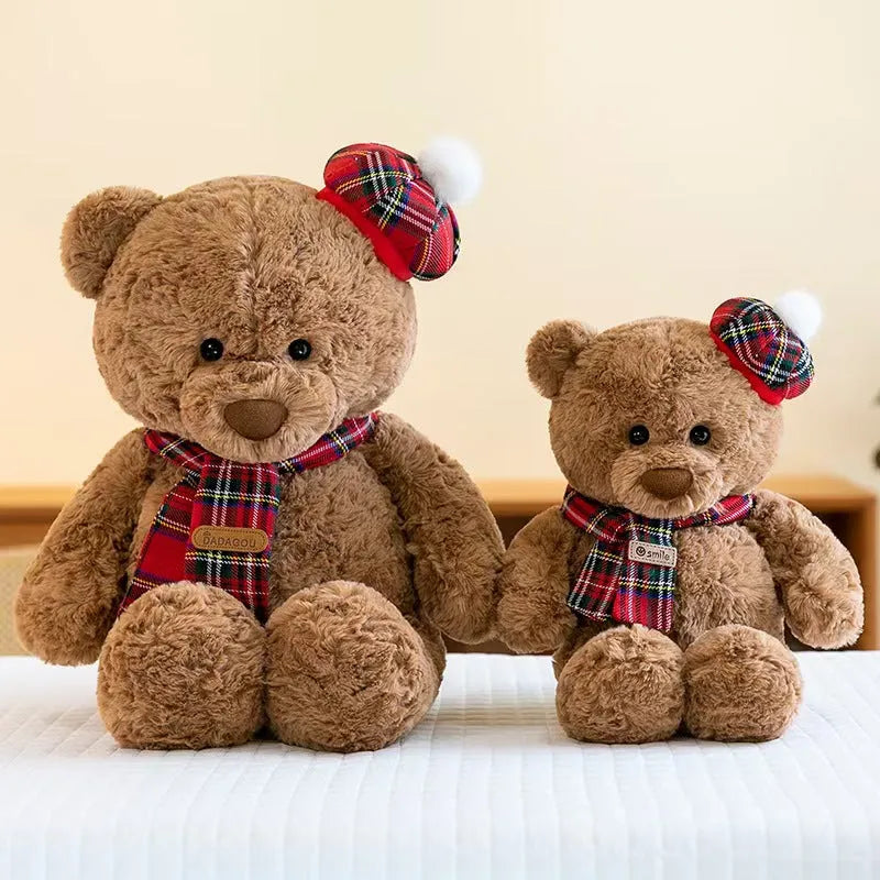 Children's teddy bear doll in 25cm or 35cm, short plush PP cotton, cake bear, pajama bear, or scarf style