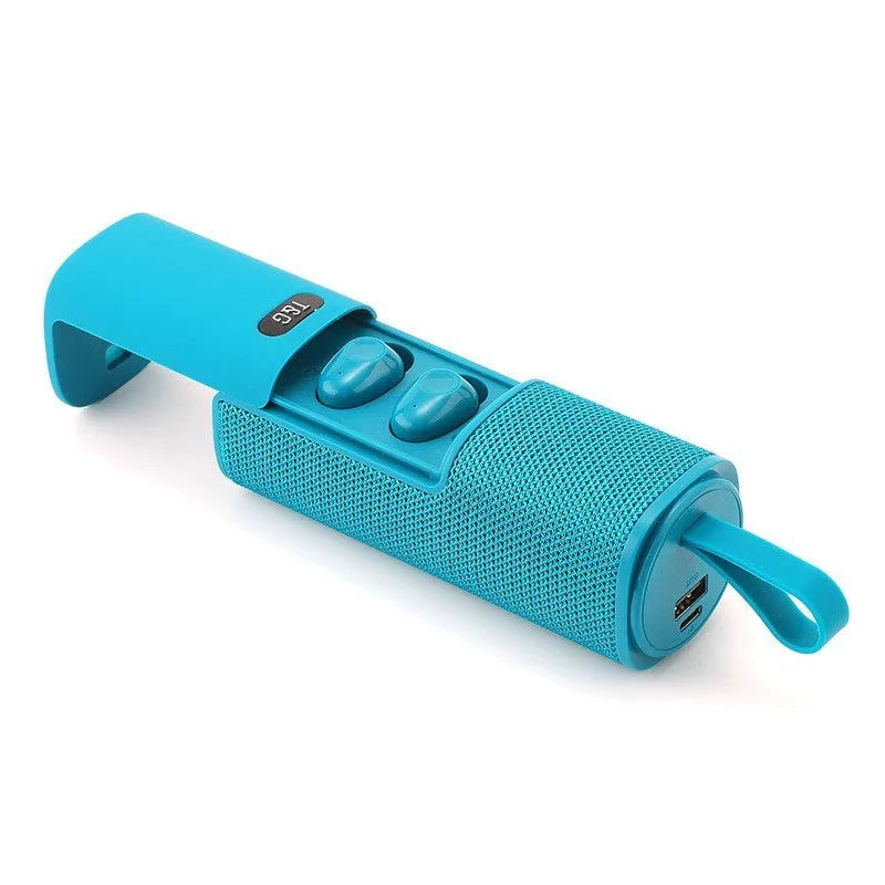 3-in-1 portable Bluetooth speaker with power bank, dual 52mm horns, 260g, 46x46x126.5mm, available in six colours
