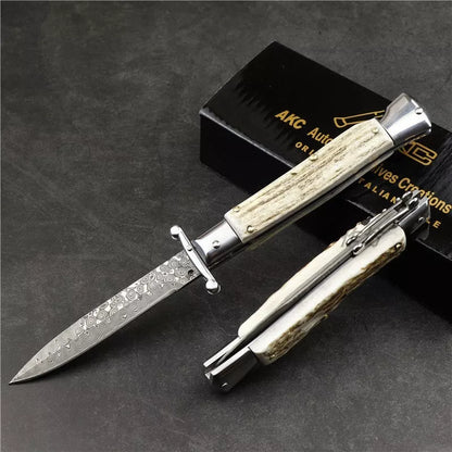 Camping Outdoor Damascus Folding Knife with snake wood handle