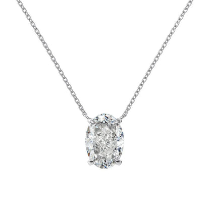 Close-up of a geometric oval ice flower pendant on a sterling silver necklace, showing gold or platinum finish.