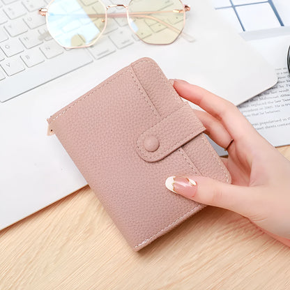 Ladies short wallet with lychee pattern texture in two-fold bifold design