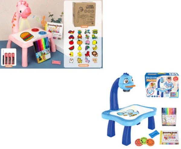 Children's magnetic drawing board with music and projection features in blue and pink