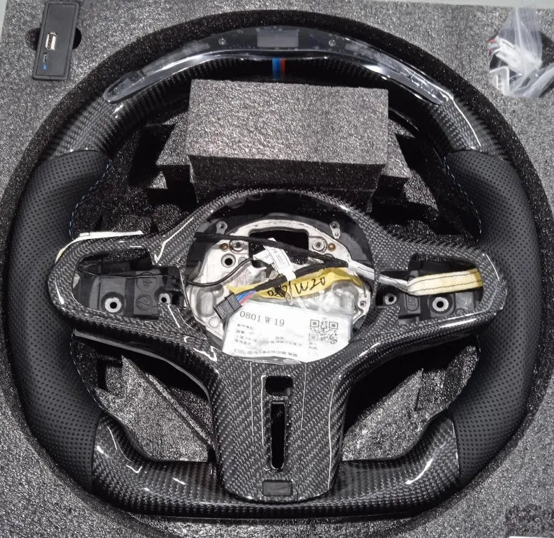Black carbon fibre BMW steering wheel with LED elements for X3 X5 models