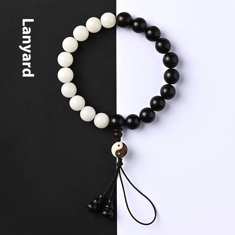 Handcrafted White Corypha Umbraculifera Blackwood bead bracelet with eight-diagram pattern
