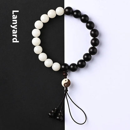 Handcrafted White Corypha Umbraculifera Blackwood bead bracelet with eight-diagram pattern