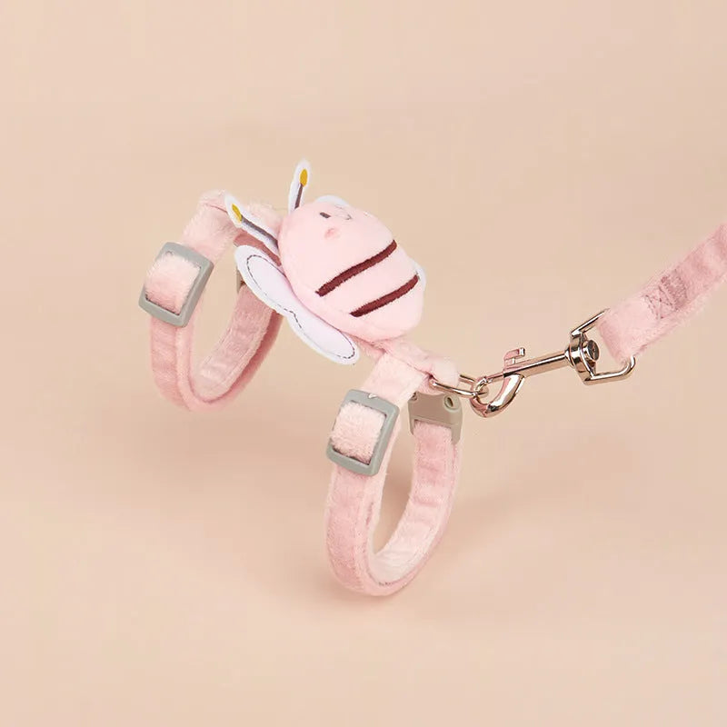 Cat harness and leash set with bee shape design in pink yellow blue colour options
