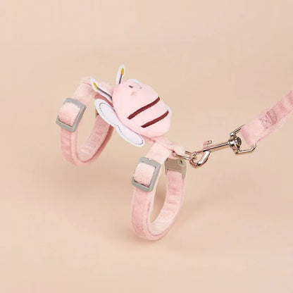 Cat harness and leash set with bee shape design in pink yellow blue colour options