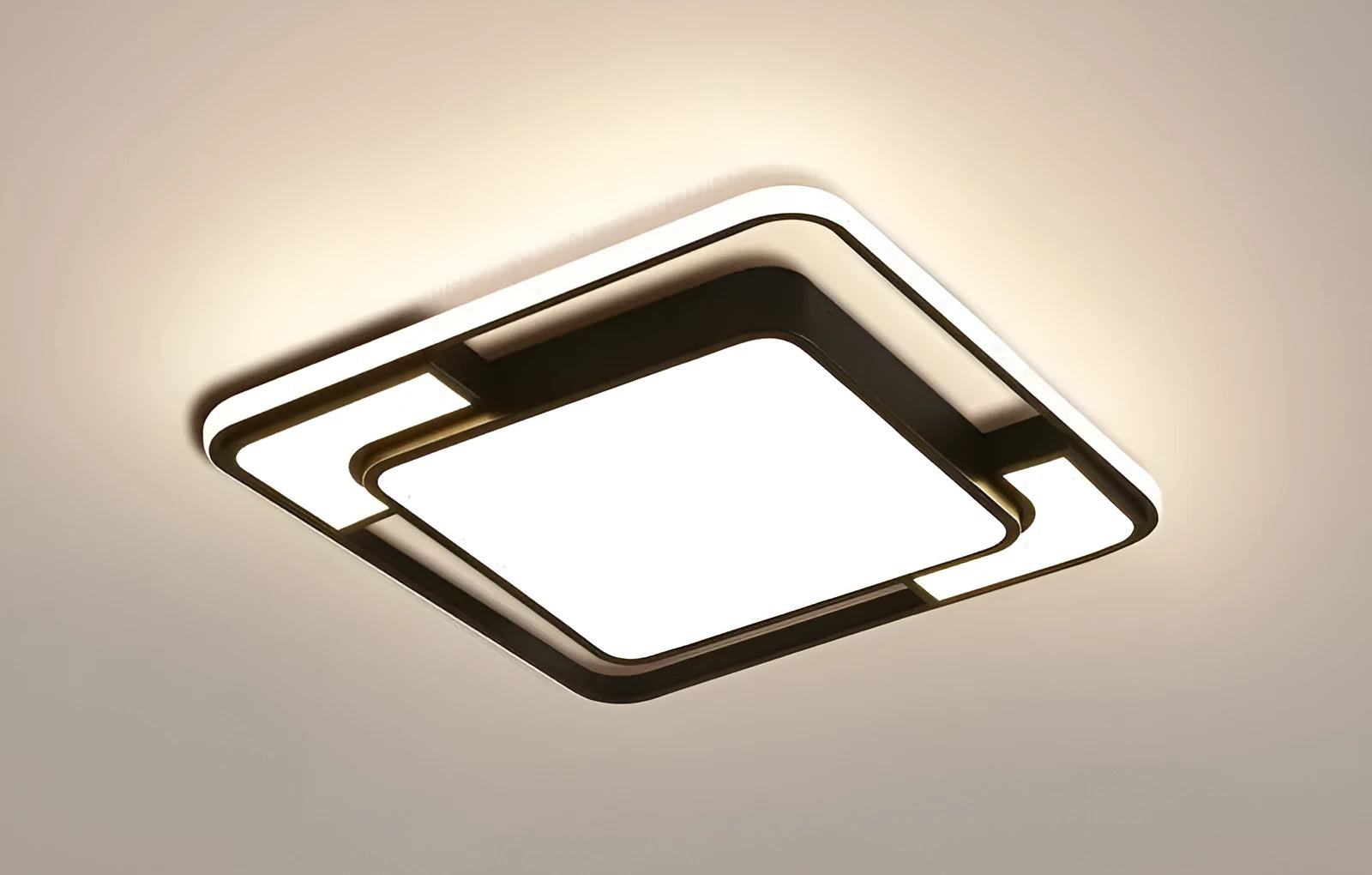 White square LED ceiling lamp with three-colour light, 42x42cm dimensions