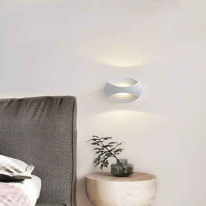 Aluminium wall lamp with 10W LED showing three light colour options and IP65 rating for bedroom or outdoor use
