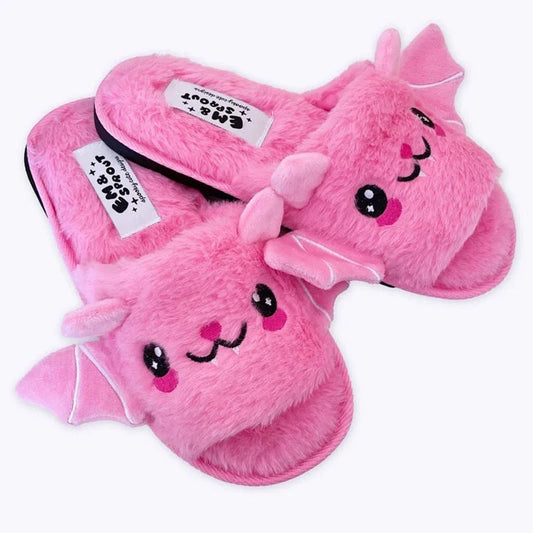 Bat wing design slippers in grey, pink, and purple with super soft velvet upper