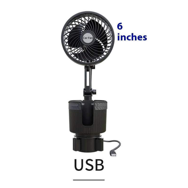 Car water cup holder fan in ABS, 4-inch or 6-inch size, with 12V, 24V, or 5V USB power options