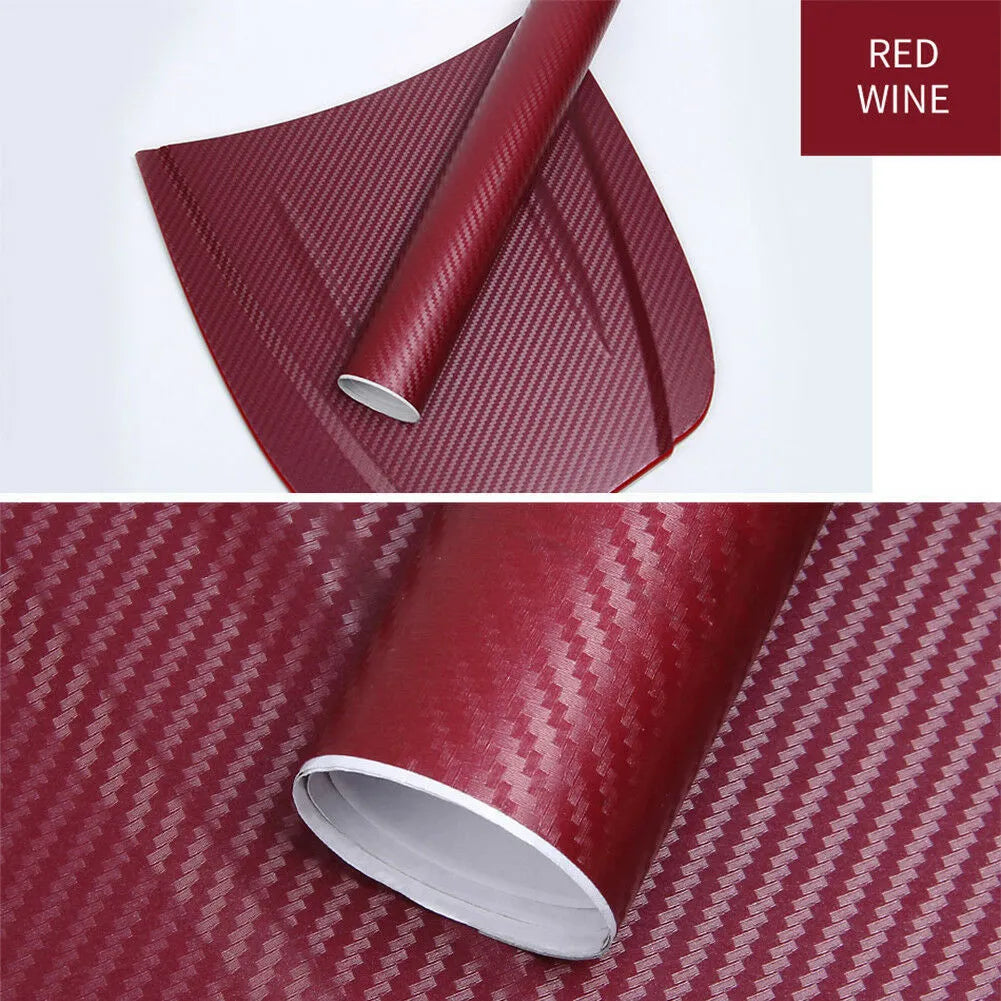 Carbon fibre car decoration sticker roll showing 3D texture in multiple colour options