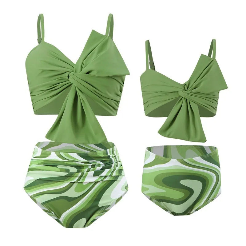 Women's big bow print bikini swim trunks set in nylon fabric available in multiple colours