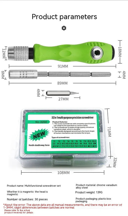 32-in-1 screwdriver set for mobile phone repair with precision bits for electronics disassembly