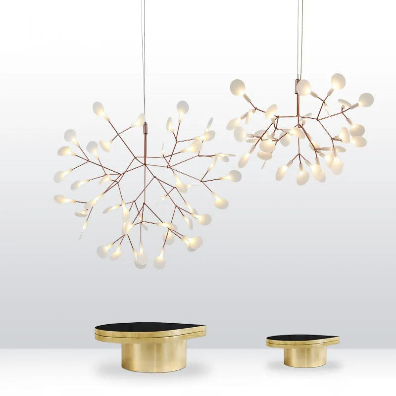 Nordic leafy branch chandelier in black or rose gold with 30 or 45 beads, for living room ceiling use