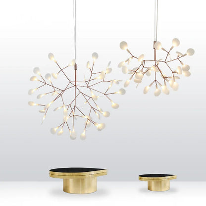 Nordic leafy branch chandelier in black or rose gold with 30 or 45 beads, for living room ceiling use