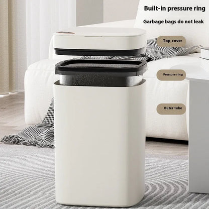 Square automatic induction garbage bin with sensor opening lid in milky white colour variant