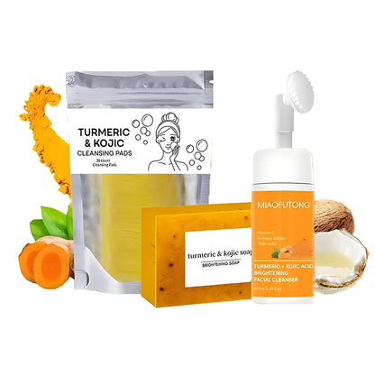 Turmeric cleansing mousse facial cleaning pad set with ginger soap and 30 reusable pads