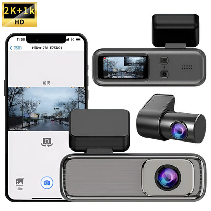 Front view of a driving recorder dash cam with a 1.2-inch screen, shown mounted on a car windscreen.