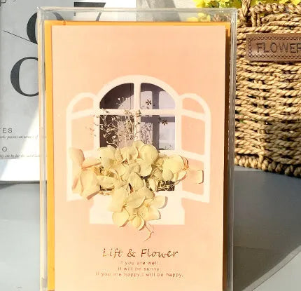 Handmade 3D butterfly greeting card with stand-up artificial flowers on coated paper, 16x10.5cm