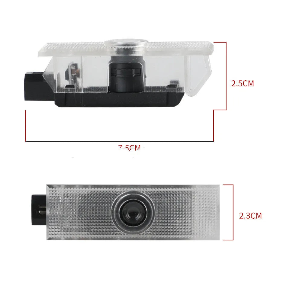 Dodge Challenger SRT LED door laser projection light in white, 12V car power, PC aluminium housing