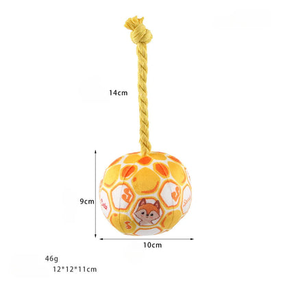 Cotton rope elastic football dog toy in bright cartoon colours for chewing and interactive play