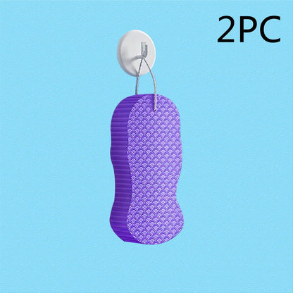 3D fish scale pattern bath sponge in white, grey, pink, or light blue for gentle exfoliation