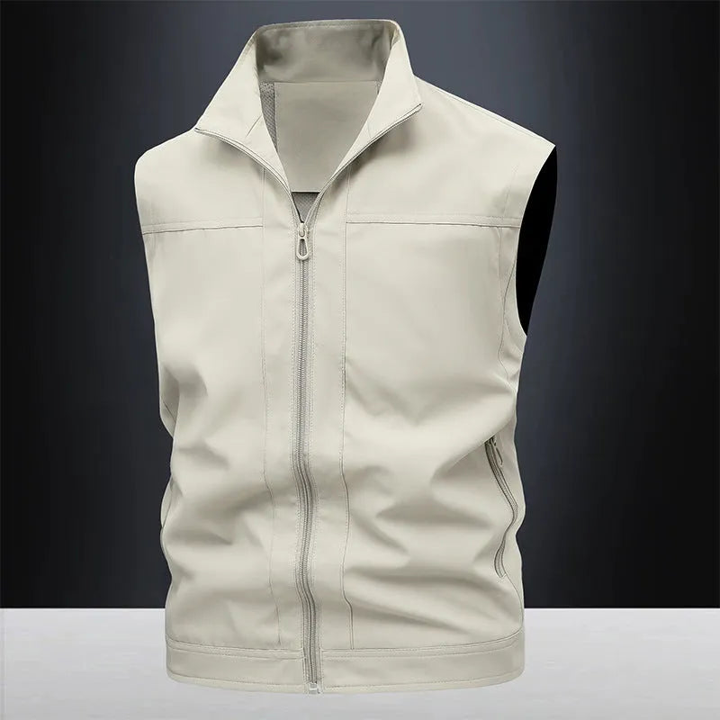 Men's stand-up collar casual shirt in army green colour with loose fit styling for workwear and leisure