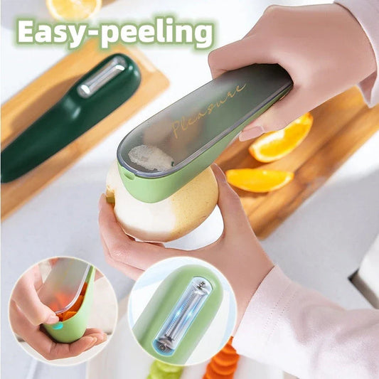 Versatile potato and vegetable peeler with storage compartment for efficient and organized kitchen prep