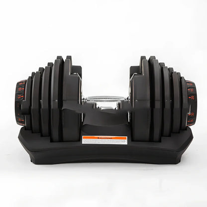 Black automatic adjustable dumbbell with dial weight selector showing 5kg to 25kg range