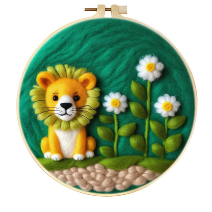 Round three-dimensional embroidery kit with linen fabric, wool felt pieces, and embroidery frame for 20x20 cm blanket painting