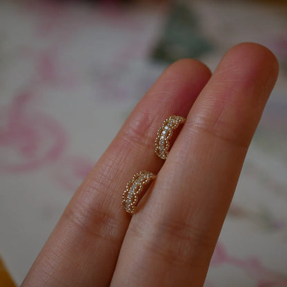 Small silver lace clip earrings with gold finish and secure clip back