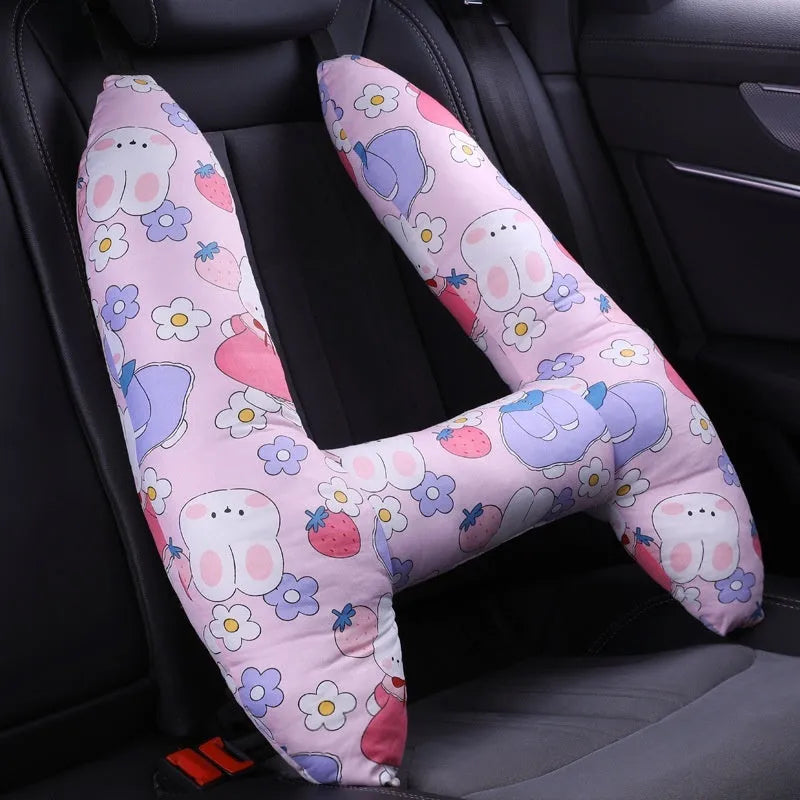 55x70cm car headrest pillow with floral skirt rabbit pattern and pearl cotton fill.