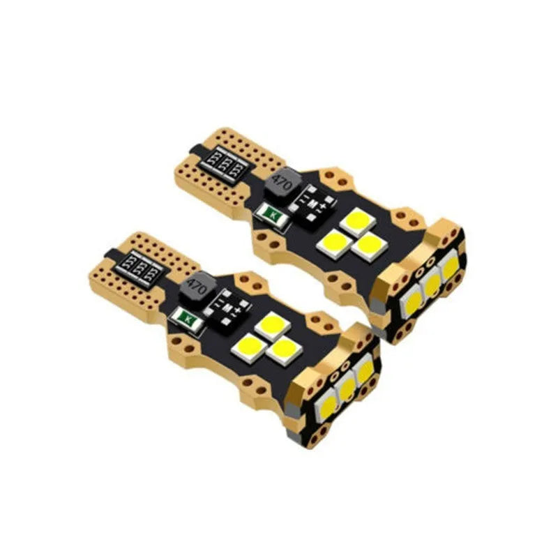 T15 automotive reverse light bulb with white PVC construction and 6000K white light output