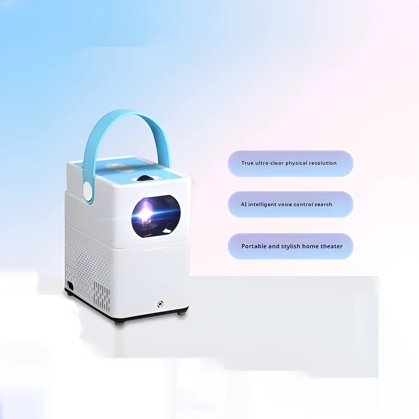 Smart HD projector with Android system and remote control on table