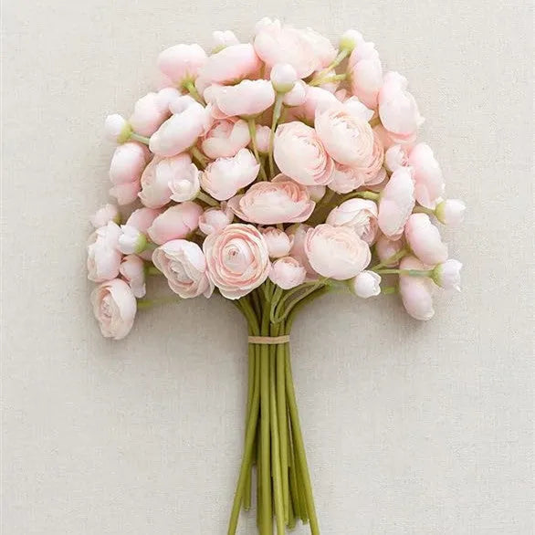 35cm tall silk floral plug with 24 pink and white tea rose camellia flower heads for wedding decoration
