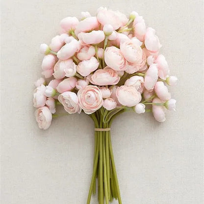 35cm tall silk floral plug with 24 pink and white tea rose camellia flower heads for wedding decoration