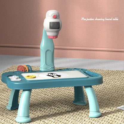 Children's magnetic drawing board with music and projection features in blue and pink
