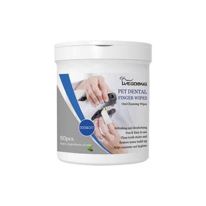 Dog dental cleaning finger wipes in can with finger stall applicator design for canine oral care