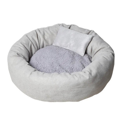 Circular cotton-filled pet dog bed with optional pillow in light grey colour