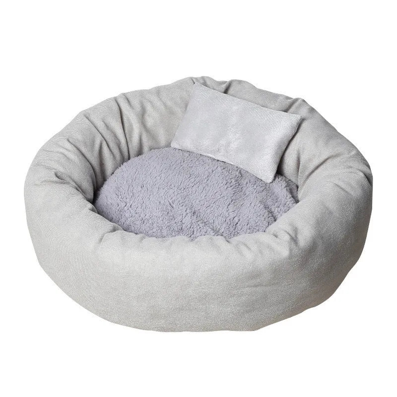 Pet dog bed winter warm cotton filling soft comfortable cushion available in five sizes from S to XXL with optional pillow in light grey or pink colours for small medium large extra-large extra-extra-large dogs