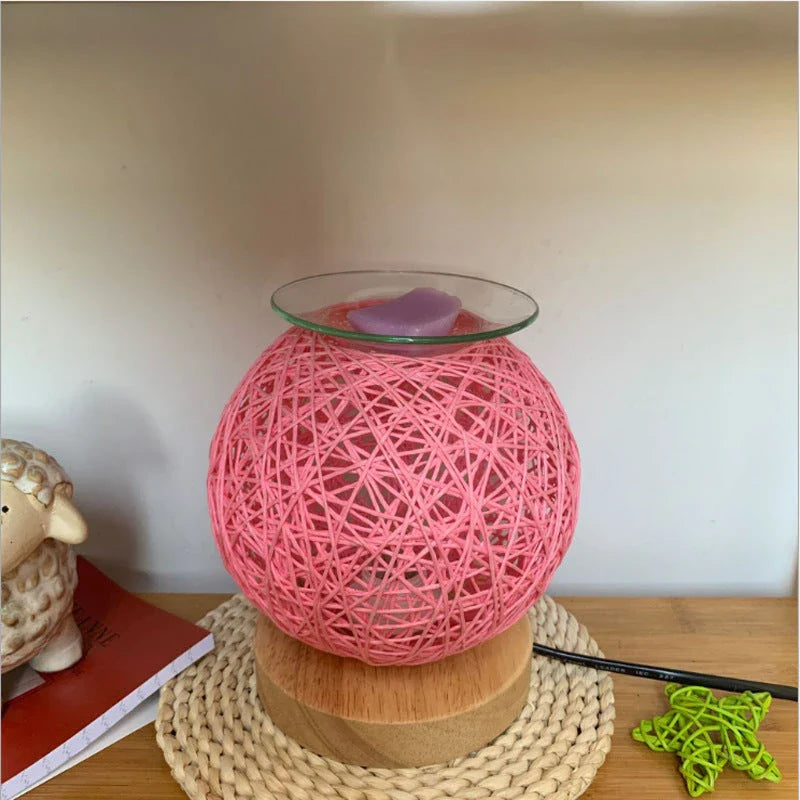 Elegant bamboo wood wax melt warmer with dimming night light feature, available in beige, blue, and pink colours