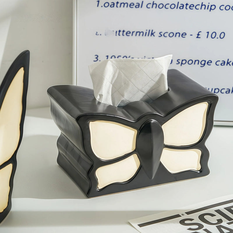 Ceramic butterfly vase and tissue box set for living rooms with light luxury design waterproof finish butterfly motifs and tissue extraction convenience