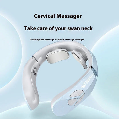 Rechargeable EMS pulse neck massager in lake blue with heating function for pain relief