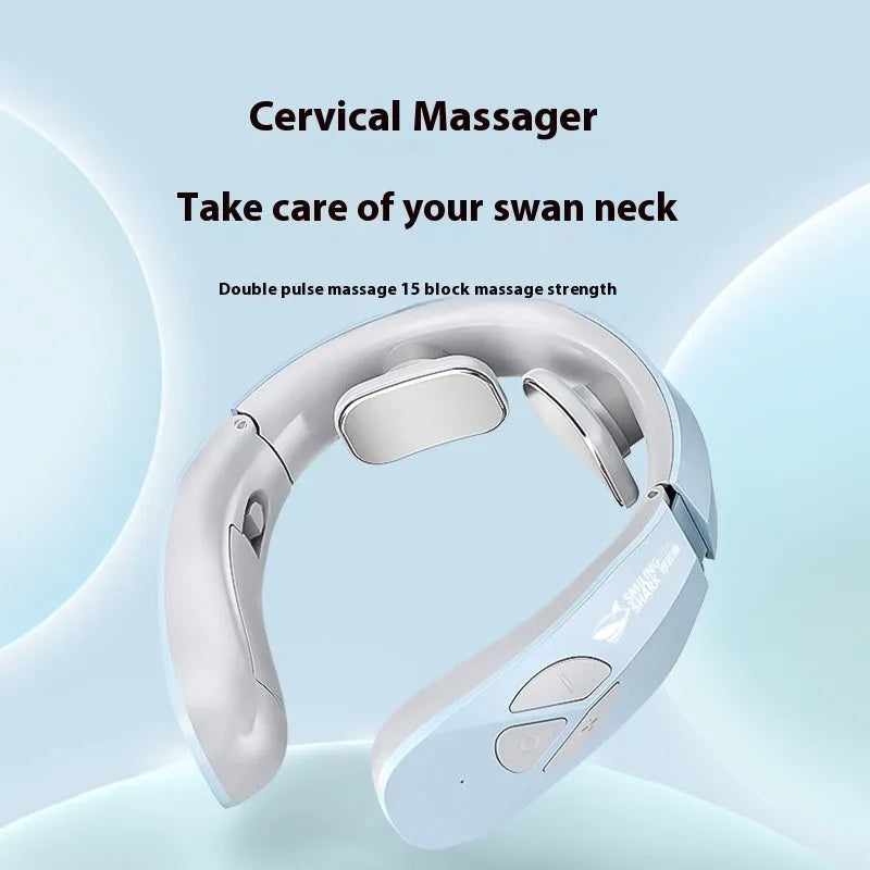 Lake blue electric neck massager with EMS pulse therapy and heating function