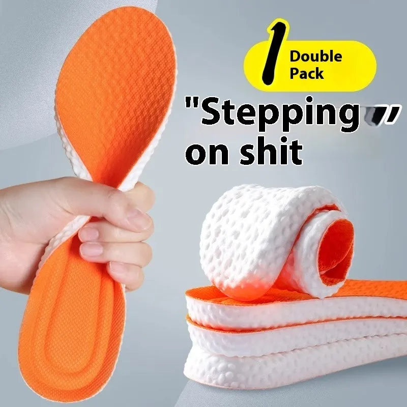 Breathable deodorant sports insoles in grey, black, or orange with high elastic PU construction and cut-to-fit sizing