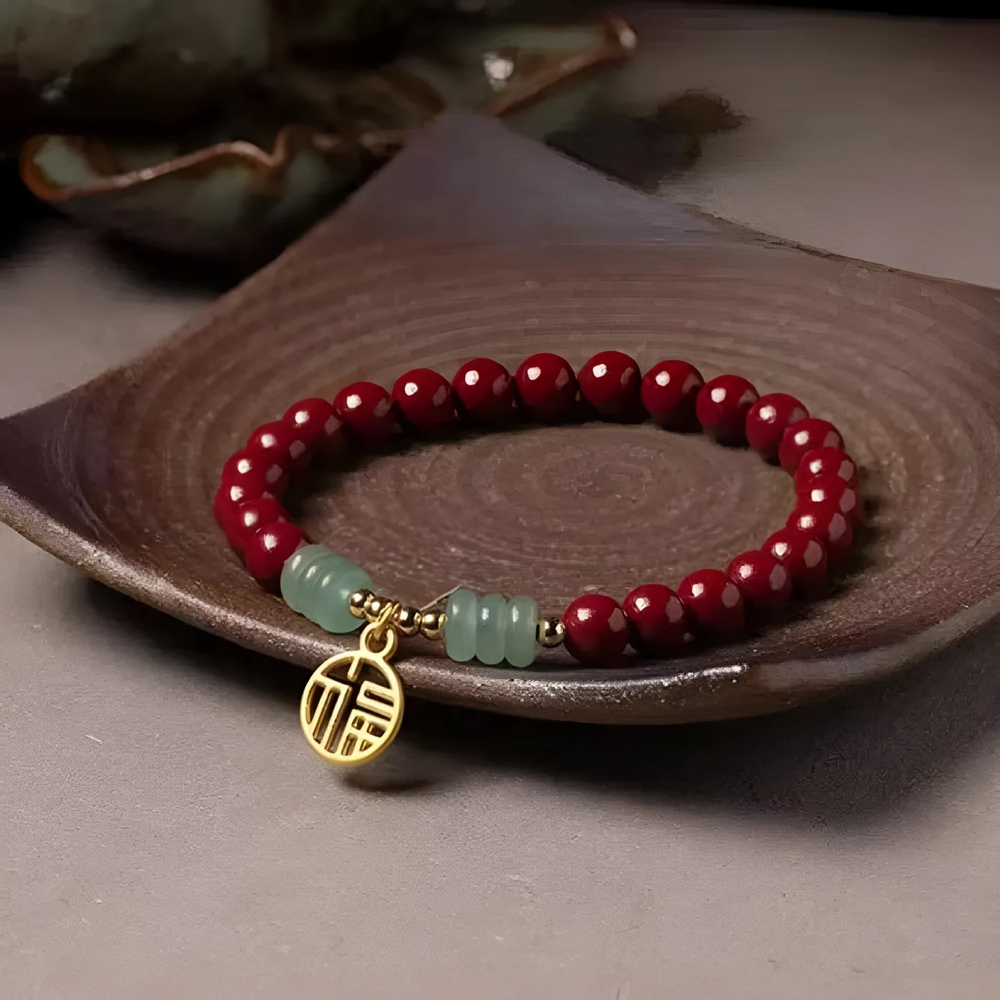 Handmade gold cinnabar wave bracelet with copper beads in national style design