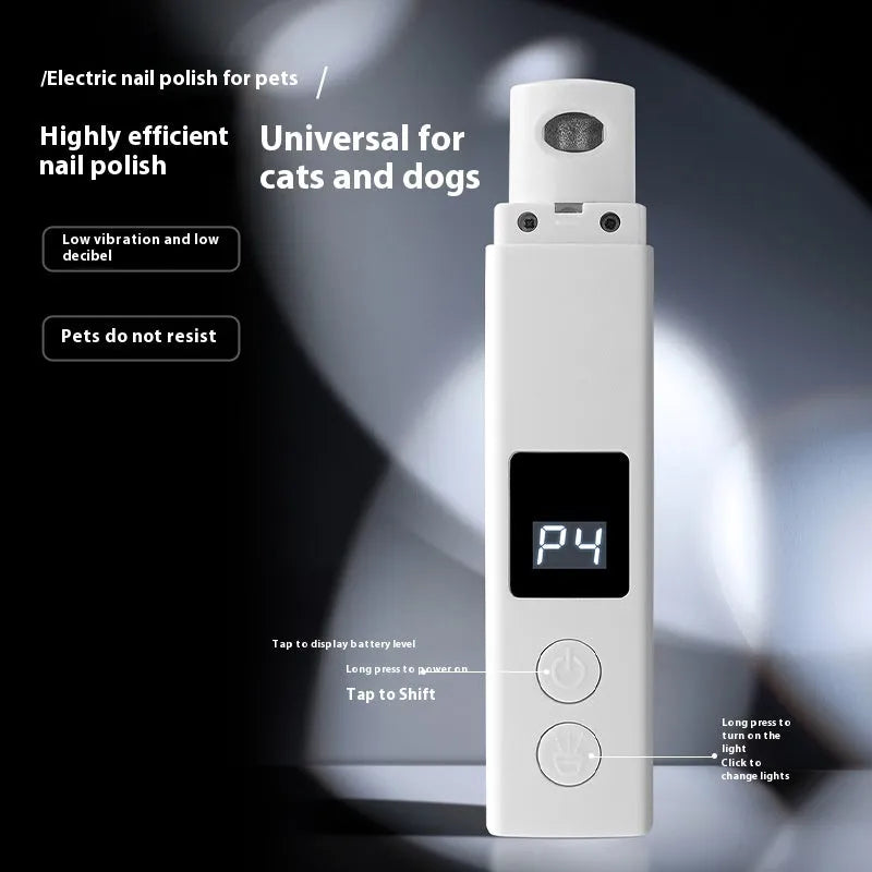 Electric dog nail grinder with LED light and dust cover in black and white colour options