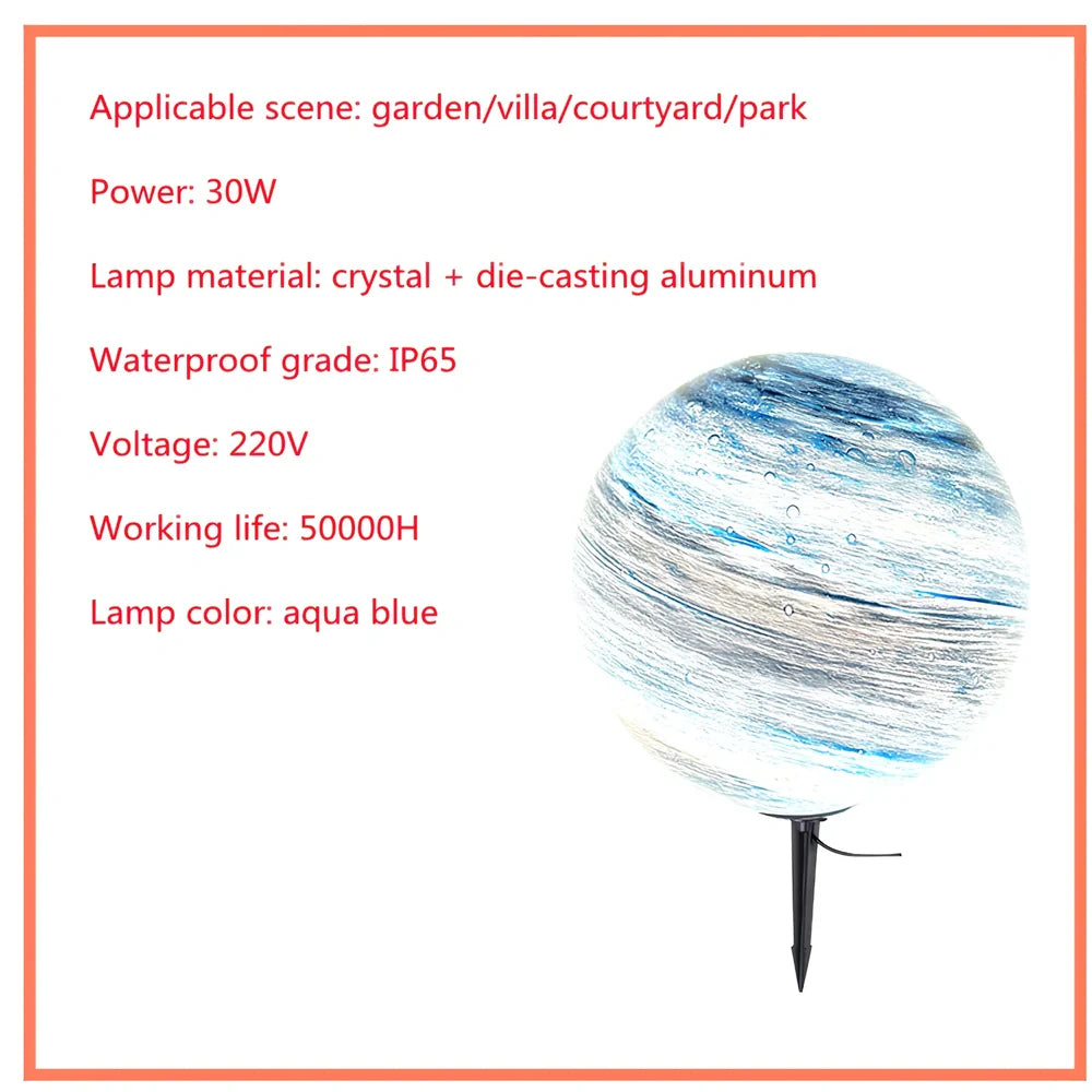 Solar lawn lamp in garden setting showing waterproof construction and LED illumination